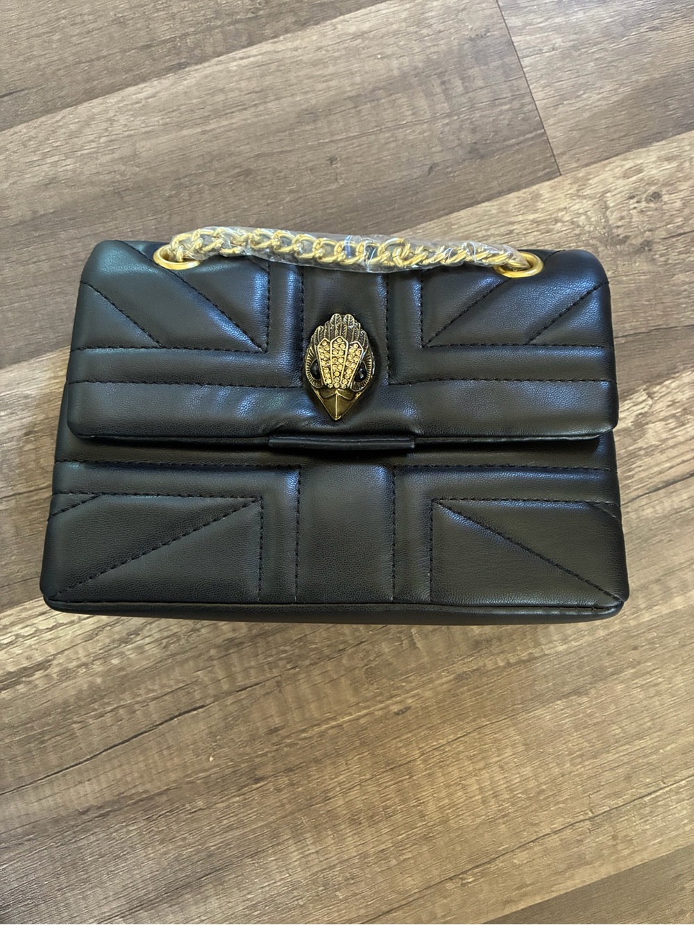 Black Quilted Chain-Handle Women's Shoulder Bag with eagle head emblem